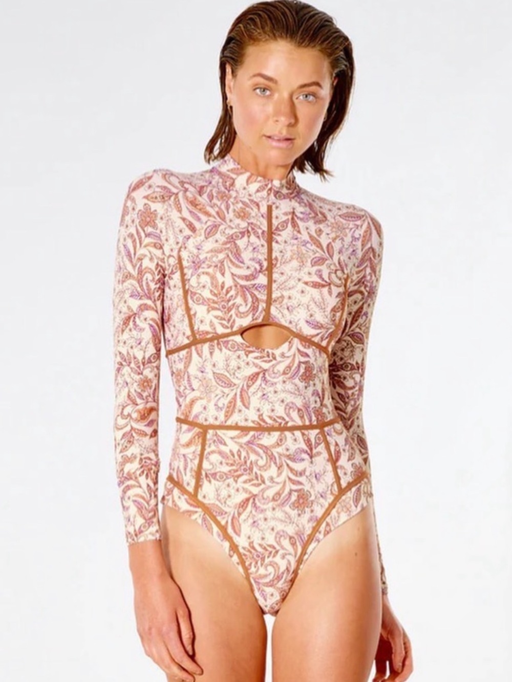 Rip Curl Lunar Tides Paisley Long-Sleeve Cutout Bodysuit Size Large